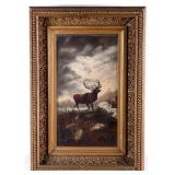 1800 Victorian Stag Painting in Gilt Frame