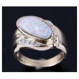 Lightning Ridge White Opal & Diamond 14K Gold Ring