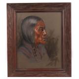 Signed Original Quenzler Pastel Indian Portrait