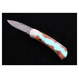 Vein Turquoise & Raindrop Damascus Knife