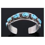 Signed Navajo Sterling Silver & Turquoise Bracelet