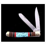 Navajo Turquoise & Coral Inlaid Buffalo Knife