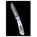 Sitting Bull Scrimshaw & Damascus Knife - Bozeman