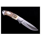 Grizzly Bear Inlaid & Bone Stag Elk Ridge Knife
