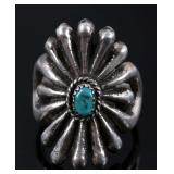 Navajo Sand Cast Silver & Turquoise Ring