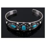 Fred Harvey Sterling & Turquoise Old Pawn Bracelet