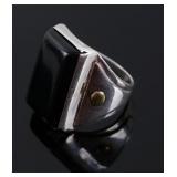 Navajo Sterling Silver 14K Gold  & Jet Ring