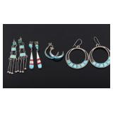 Navajo Sterling Silver & Turquoise Inlay Earrings
