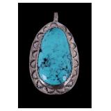 Navajo Signed M. Coriz Sterling Turquoise Pendant