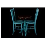 Western Teal & Cowhide Side Table & Chairs