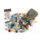 Collection of Assorted Marbles and Marble Bag