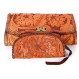 Tooled Leather Clutch and Matching Coin Purse