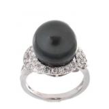 Scarce Black Tahitian Pearl Diamond Platinum Ring