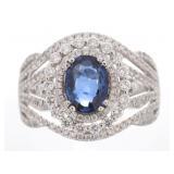 Vintage Blue Sapphire & Diamond Platinum Ring