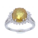 Vintage Yellow Sapphire & Diamond Platinum Ring