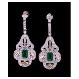Art Deco "Great Gatsby" Emerald & Diamond Earrings