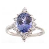 Tanzanite & VS2 Diamond Platinum Ring