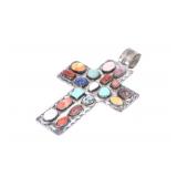 Large Navajo Sterling Multi-Stone Cross Pendant