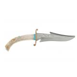 Engraved Bowie Knife w/ Carved Warrior & Turquoise