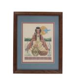 Native American Cross Stitch & Bead Framed Artwork
