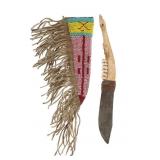 Northern Plains Jawbone Knife & Beaded Sheath