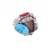 Large Vintage Pawn Navajo Bear Claw Turquoise Ring