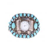 Large Navajo Turquoise Petit Point Silver Bracelet