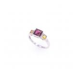 Garnet Citrine & Diamond 10k White Gold Ring
