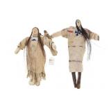Late-19th C. Northern Plains Beaded Hide Dolls (2)