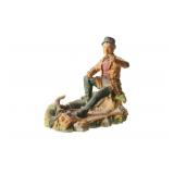 Hand Painted Fishing Sculpture By J. Aynsley 1984