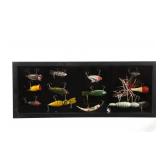 Twelve Early Fishing Lures In Display Case 1960-80