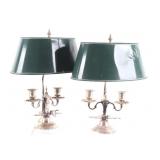 Antique Sud Abat Jour Nickel Silver Lamps Pair