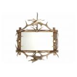 Antique Black Forest Antler & Carved Burl Mirror