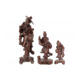 Chinese Hand Carved Wood Mud Man Sculptures (3)
