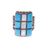 Navajo Sterling, Turquoise & Mother of Pearl Ring