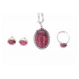 Elegant Rhodonite & Sterling Silver Jewelry Set