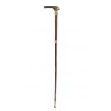 19th C. Cane Leather & Antler Tine Swagger Stick