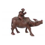 Chinese Hand Carved Wood Water Buffalo & Man
