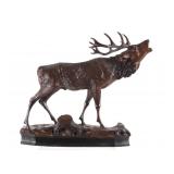 19th C. Black Forest Elk Carved Wood Sculpture