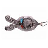 Old Pawn Navajo Silver Eagle and Feathers Necklace