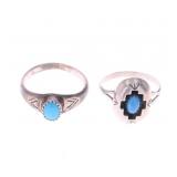 Navajo Sterling Silver Turquoise Ring Pair