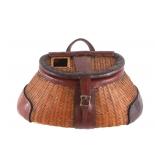Early Turtle Leather & Bamboo Weave Fishing Creel