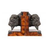 Bronze Buffalo Head Book Ends Late 20th Century