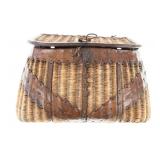 Split Willow & Leather Fishing Creel Early 20th C