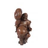 Carved Wood Laughing Buddha Sculpture 20th C