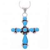 Vintage Taxco Silver Turquoise Cross Necklace