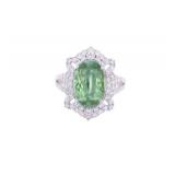 GIA 5.46ct Tourmaline & VS1 Diamond Platinum Ring
