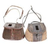 Tooled Leather & Split Willow Fishing Creels (2)