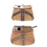 Antique Split Willow & Leather Fishing Creels (2)