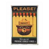 Smokey Bear U.S. Forest Service Porcelain Sign